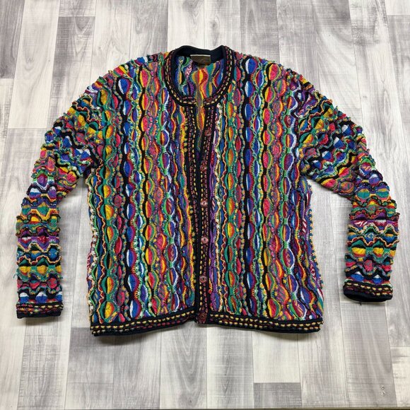 COOGI Sweaters - ✅Womens L Coogi Australia Cardigan 3D Knit Sweater Multicolor Mercerized Cotton